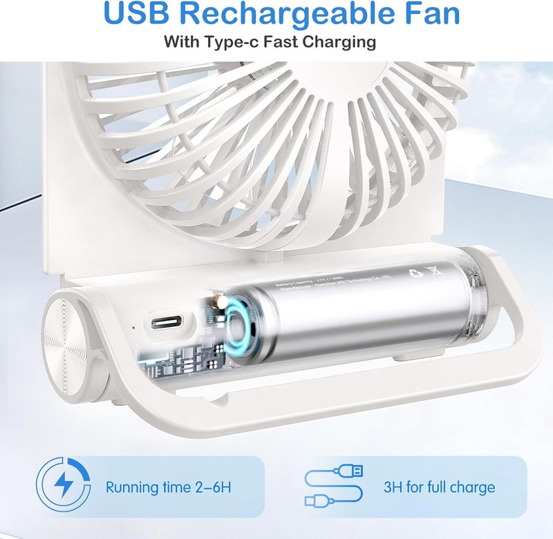 EasyAcc Small Travel Desk Fan, 4000 mAh Slim Portable Fan for Slumber Pod Camping, 180°Tilt Folding, Fully Foldable, Rechargeable, Office Desktop Desk Camping Travel Accessories - Image 2